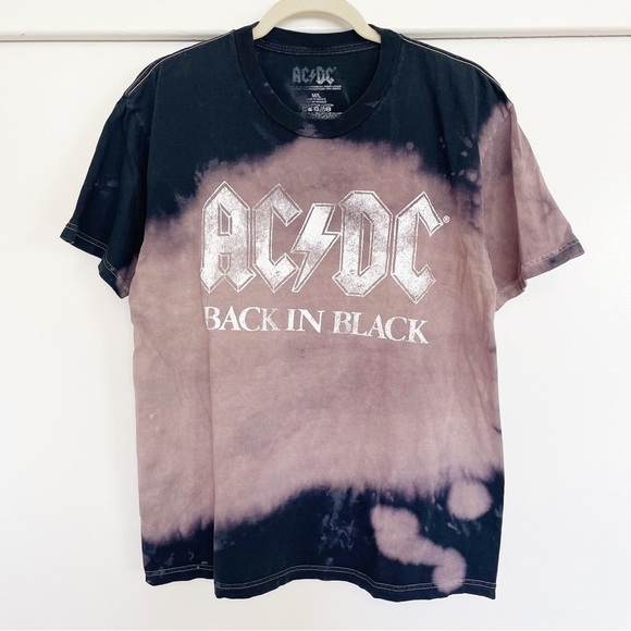AC/DC graphic tee band Short Sleeve back in black medium large tie dye bleach - Picture 5 of 5